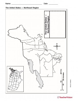 Printable Blank Map of the Northeast Region of the United States